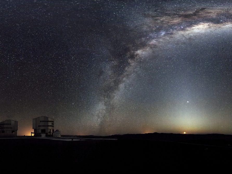The Milky Way arch over an observatory
